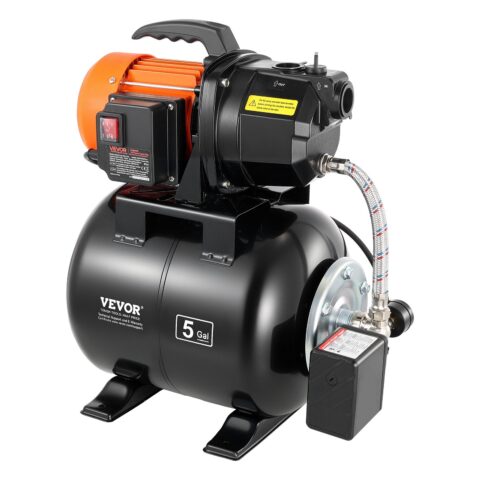 1 HP Shallow Well Pump with Pressure Tank, 19 L, 45 m