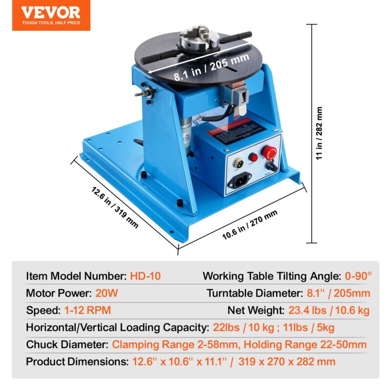 Pöörlev keevituspositsioneerija 10KG, 10 kg, 20,6 cm, 20 W