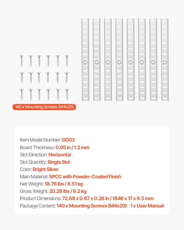 Riiulipilaster, 185 cm, 20 tk