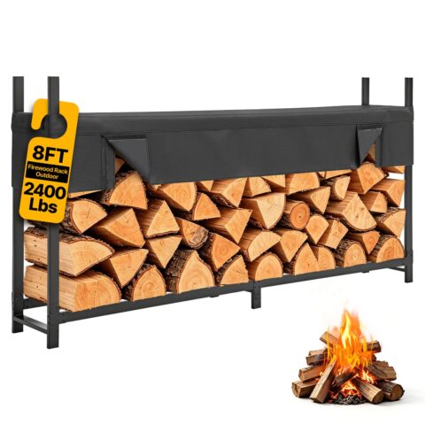 Firewood Rack with Waterproof Cover 2440 mm Outdoor Wood Storage, 1100 kg
