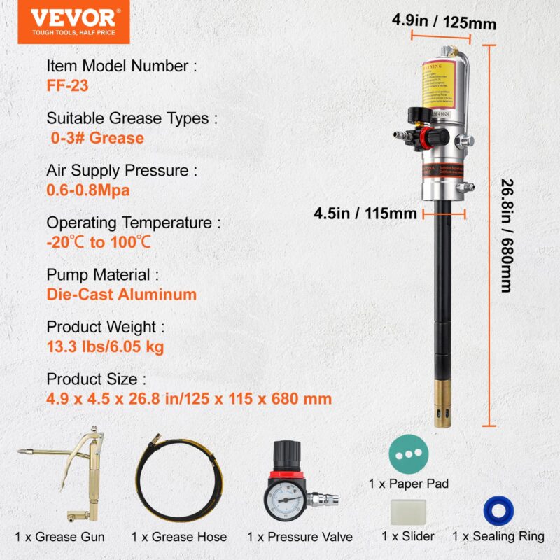 VEVOR Määrdepump, 3,96 m, 125×115×680 mm
