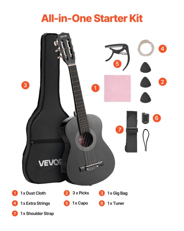 VEVOR Klassikaline kitarr, 780 mm, must