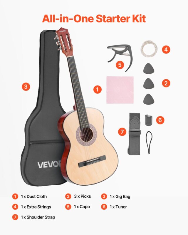 VEVOR Klassikaline kitarr, 960 mm, looduslik