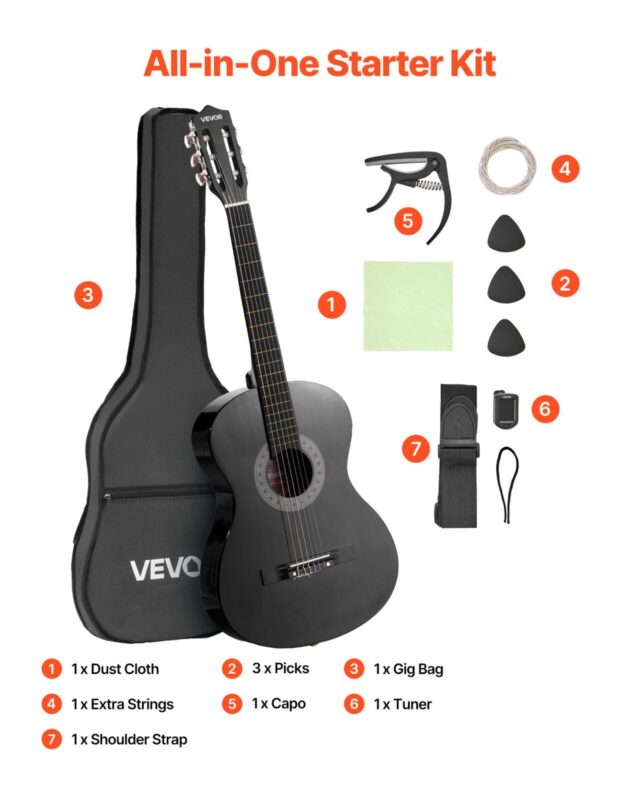 VEVOR Klassikaline kitarr, 960 mm, must