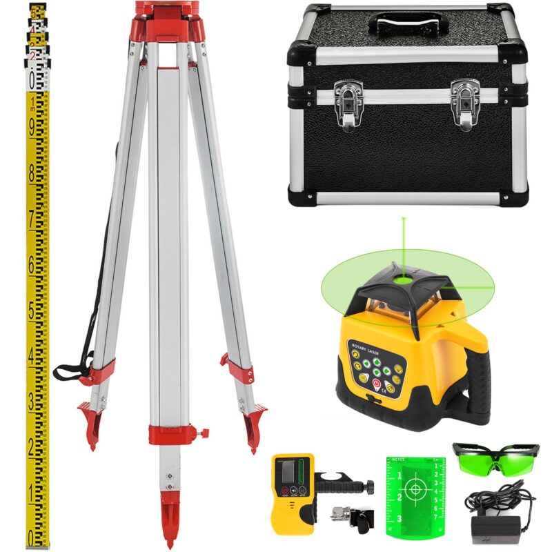 Rotary Green Laser Kit 500M+1.65M Aluminum Tripod+5M Laser Level Staff, 500 m