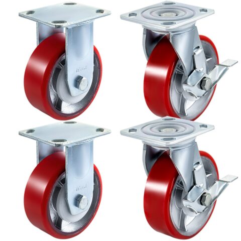 4 Pack 15.24 x 5.08 cm Caster Wheels 2 Rigid and 2 Swivel Casters with Side Brake, 454 kg