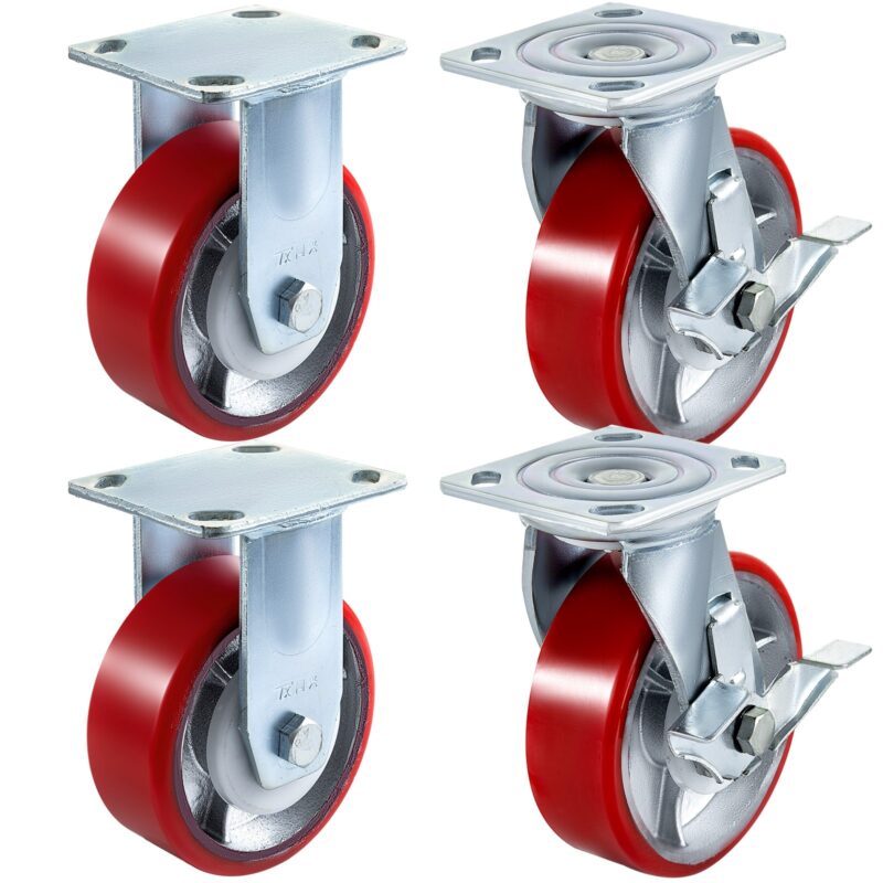 4 Pack 15.24 x 5.08 cm Caster Wheels 2 Rigid and 2 Swivel Casters with Side Brake, 454 kg