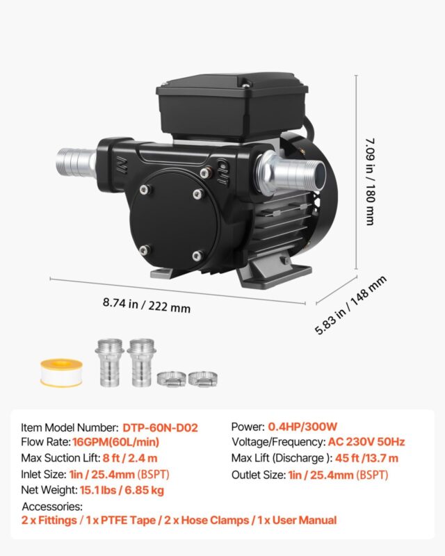 Õliülekandepump 230V, 60 L, 2,4 m
