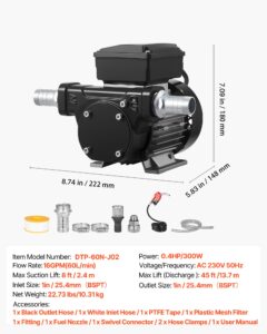 VEVOR Kütuseülekandepump 230V, 60 L, 13,7 m, 11,6 kg — pilt 7