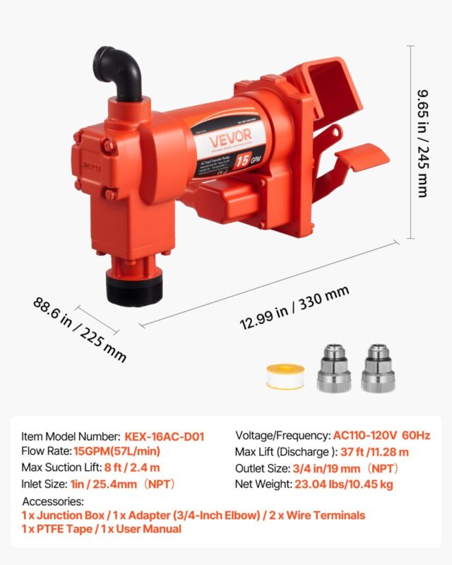 Kütuseülekandepump 230V, 57 L, 2,4 m