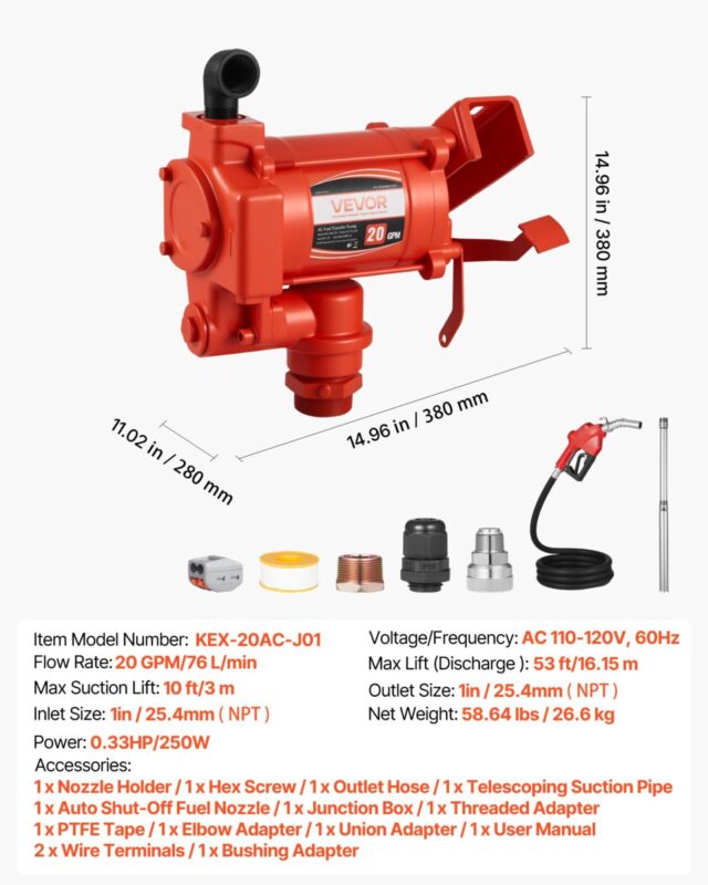 VEVOR Kütuseülekandepump 230V, 76 L, 28,3 kg