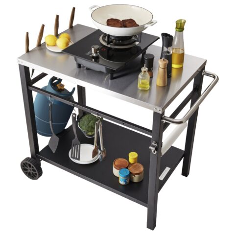 Outdoor Grill Dining Cart with Double-Shelf, 130 g, 49,9 kg
