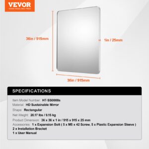VEVOR Seinale kinnitatav meigipeegel, 3,81 mm, 91,4 x 91,4 cm, 15 kg — pilt 7