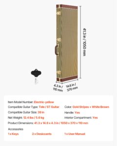 VEVOR Elektrikitarri kõva kohver, 1050 mm, 99,1 cm, kuldsed — pilt 7