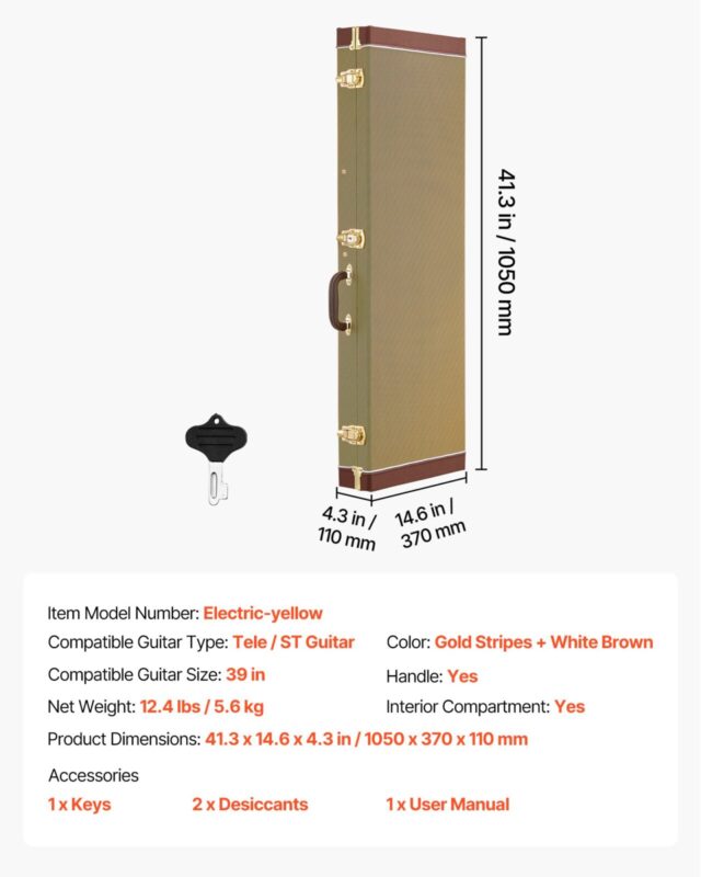 VEVOR Elektrikitarri kõva kohver, 1050 mm, 99,1 cm, kuldsed