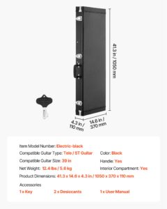 VEVOR Elektrikitarri kõva kohver, 1050 mm, 99,1 cm, must — pilt 7
