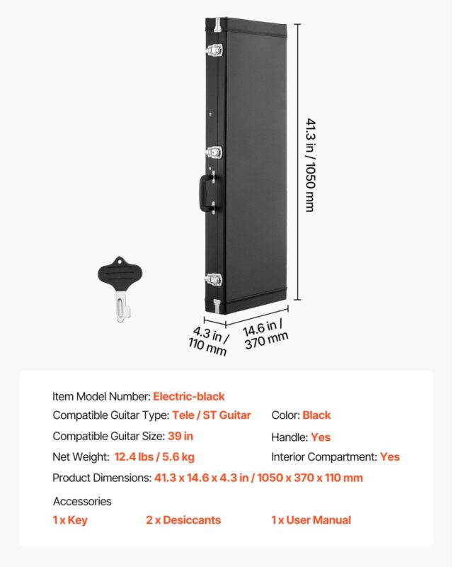 VEVOR Elektrikitarri kõva kohver, 1050 mm, 99,1 cm, must