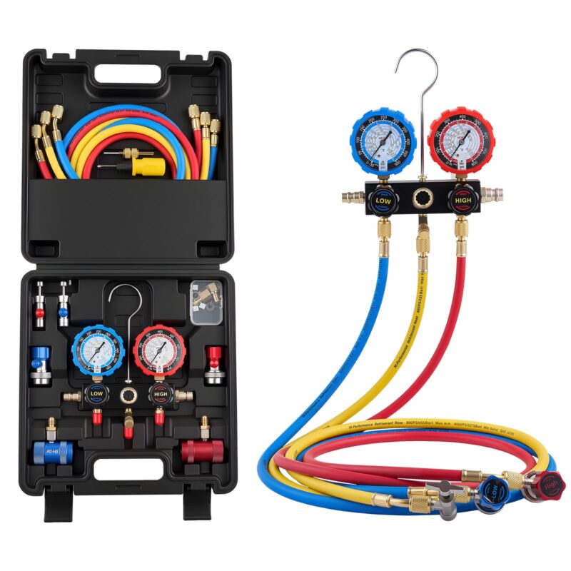 AC Manifold Gauge Set for R134a R404A R1234yf R22 Refrigerant, 1,5 m, 220 x 180 x 49,7 mm