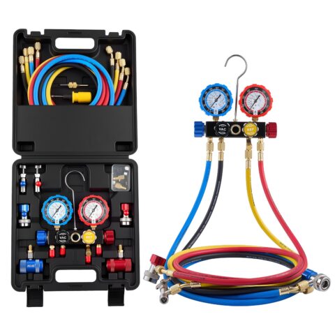 AC Manifold Gauge Set for R134a R404A R1234yf R22 Refrigerant, 1,5 m, 220 x 180 x 59,4 mm