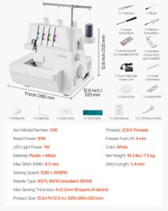 VEVOR Serger overlokõmblusmasin, 320×280×320 mm — pilt 7
