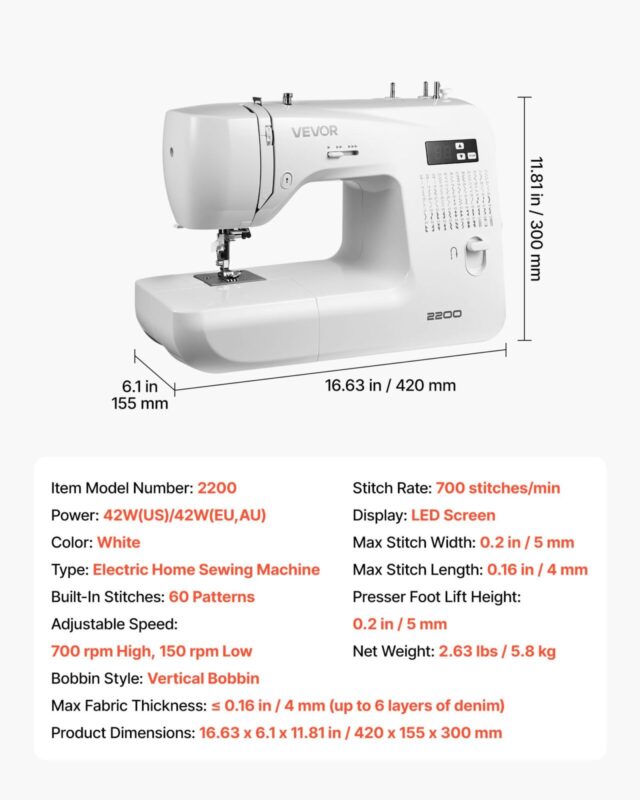 VEVOR Arvutipõhine õmblusmasin, 420×155×300 mm