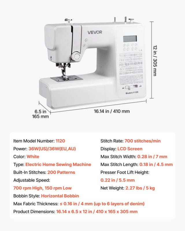 VEVOR Arvutipõhine õmblusmasin, 410×165×305 mm