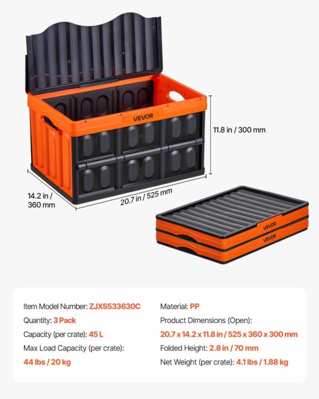 Plastist kokkupandavad hoiukastid kaantega, 20 kg, 45 L