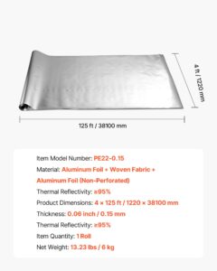 VEVOR Topeltpeegeldav isolatsioonirull, 0,15 mm, 38,1 m, 122 cm — pilt 7