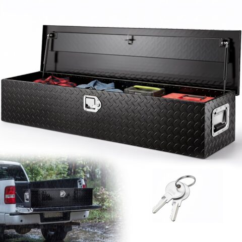 121.9x38.1x38.1 cm Heavy Duty Aluminum Bar Tread Tool Box for Pick Up Truck Bed, 50 kg