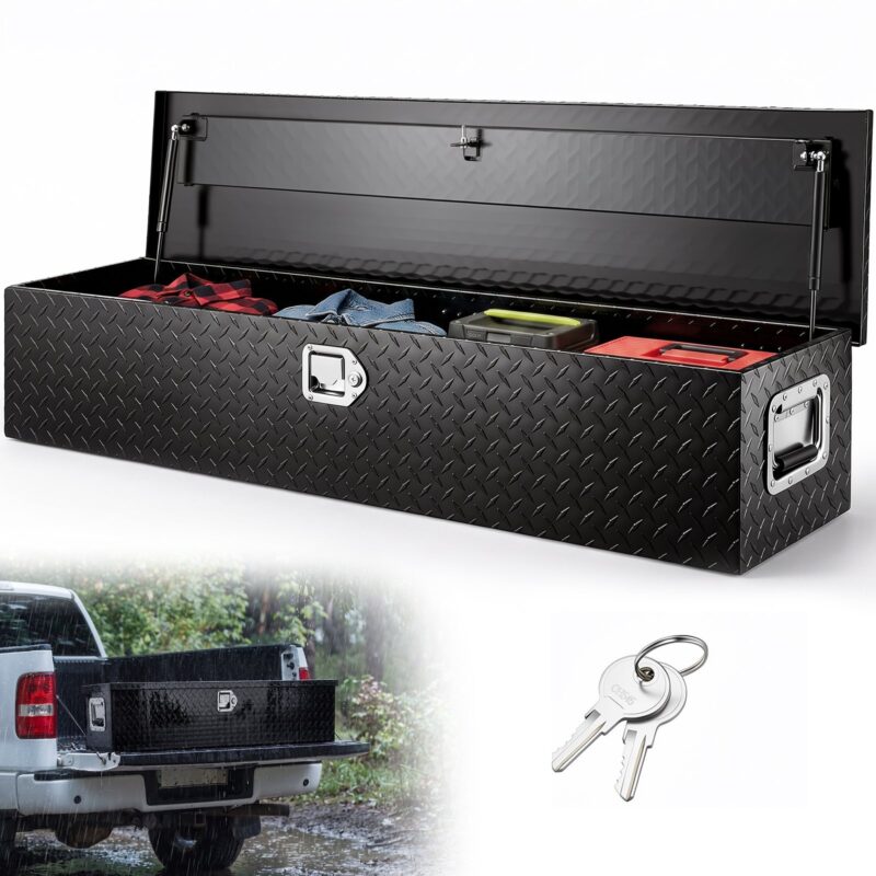 121.9x38.1x38.1 cm Heavy Duty Aluminum Bar Tread Tool Box for Pick Up Truck Bed, 50 kg