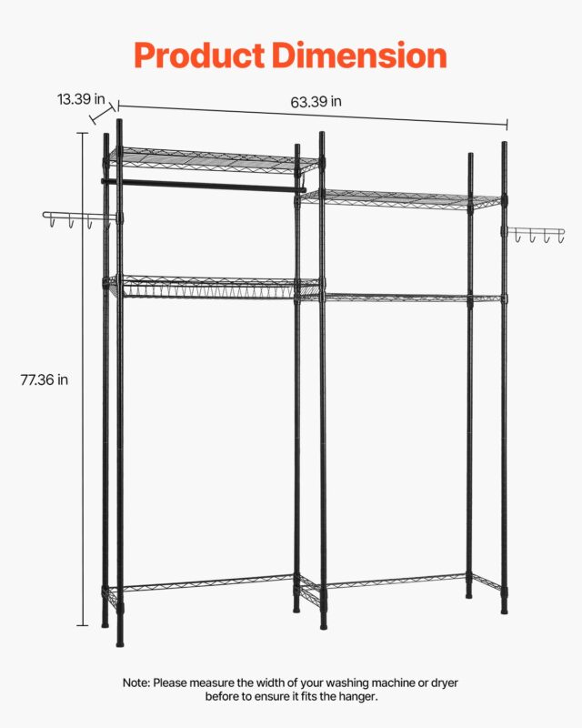 VEVOR Pesumasina ja kuivati ​​kohal olevad hoiuriiulid, 10 kg, 4 tasandit, must