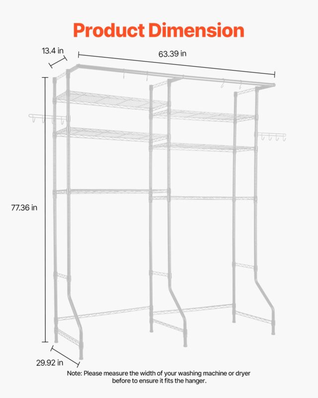 VEVOR Pesumasina ja kuivati ​​kohal olevad hoiuriiulid, 10 kg, 6 tasandit, valge