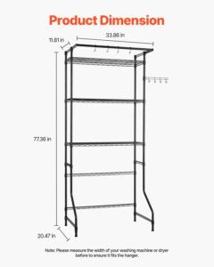 VEVOR Pesumasina ja kuivati ​​kohal olev hoiuriiul, 10 kg, 3 tasandit, must — pilt 2