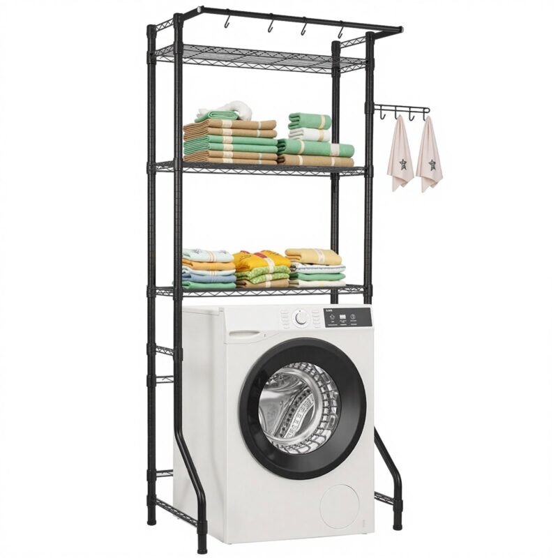 VEVOR Pesumasina ja kuivati ​​kohal olev hoiuriiul, 10 kg, 3 tasandit, must