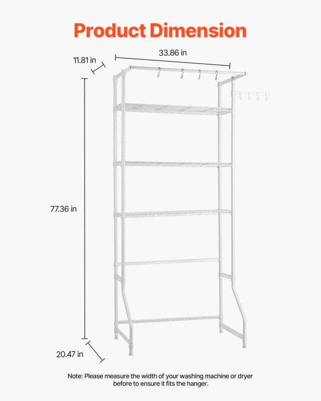 VEVOR Pesumasina ja kuivati ​​kohal olev hoiuriiul, 10 kg, 3 tasandit, valge