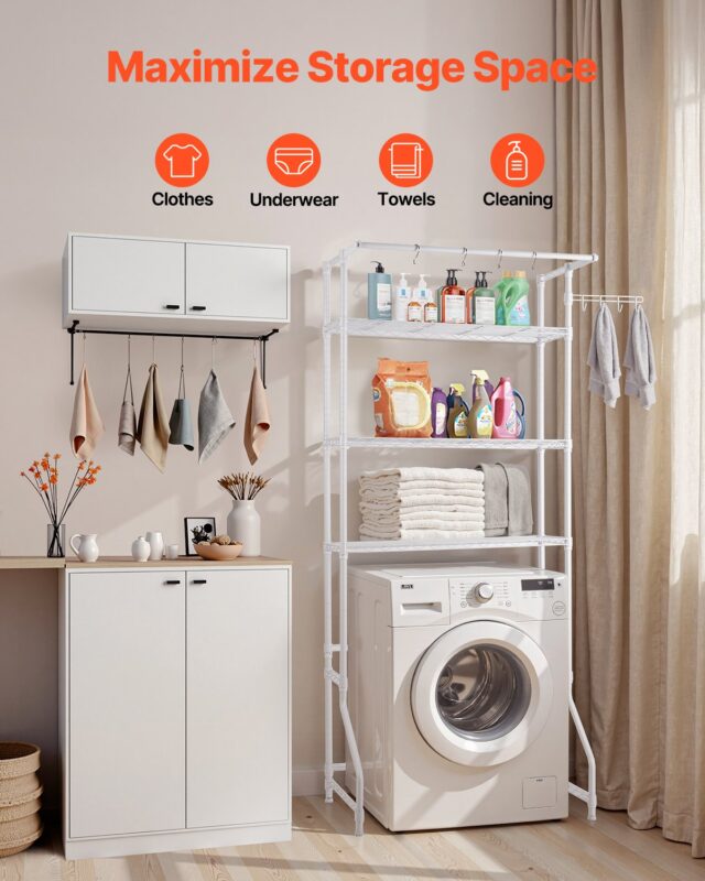 VEVOR Pesumasina ja kuivati ​​kohal olev hoiuriiul, 10 kg, 3 tasandit, valge