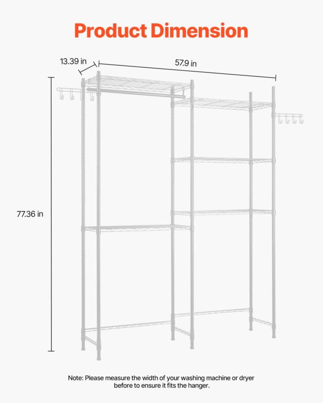 VEVOR Pesumasina ja kuivati ​​kohal olevad hoiuriiulid, 10 kg, 5 tasandit, valge
