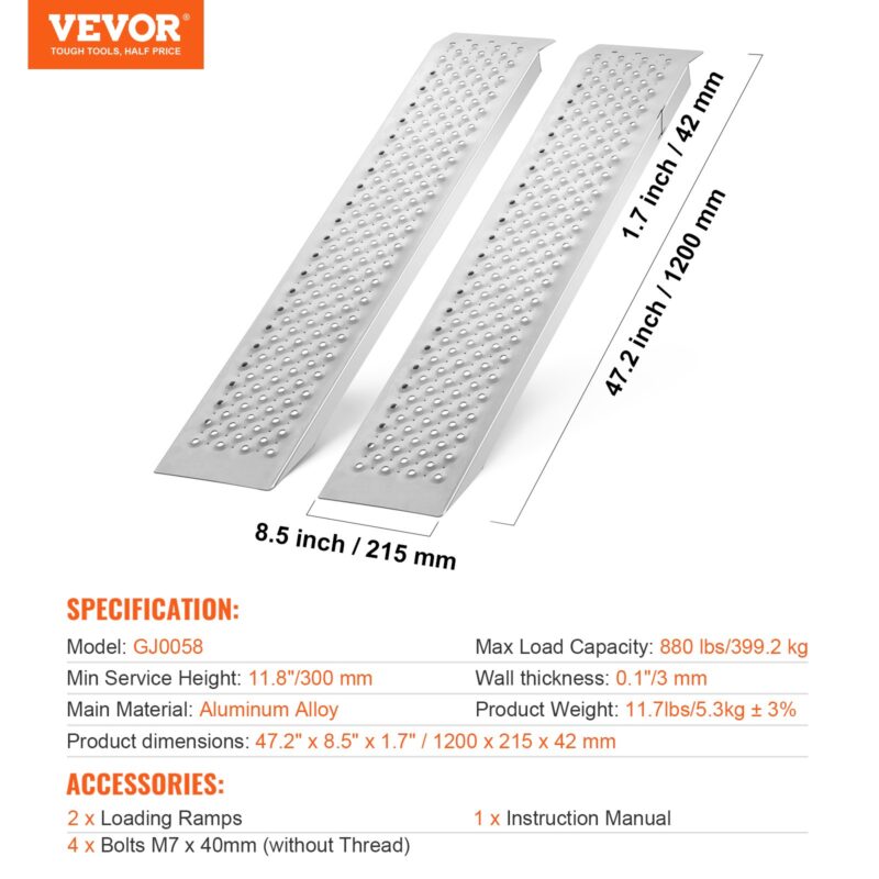 Kaasaskantavad laadimisrambid, 399 kg, 1200 x 215 mm, 399,2 kg, 2 tk