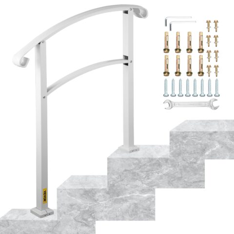 3-Step Handrails for Outdoor Steps Fits 1 or 3 Steps Matte White Stair Rail Wrought Iron