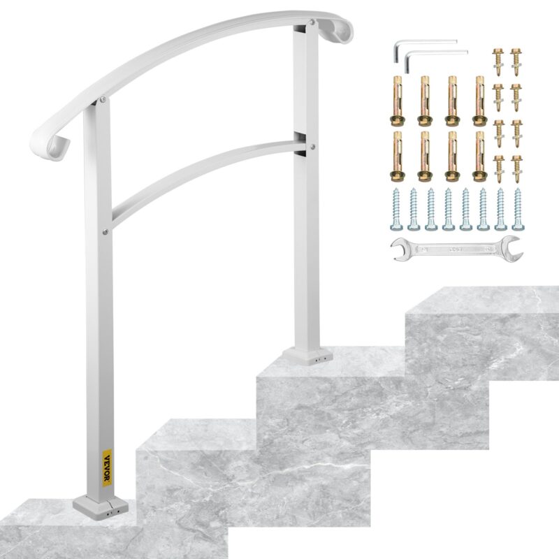 3-Step Handrails for Outdoor Steps Fits 1 or 3 Steps Matte White Stair Rail Wrought Iron