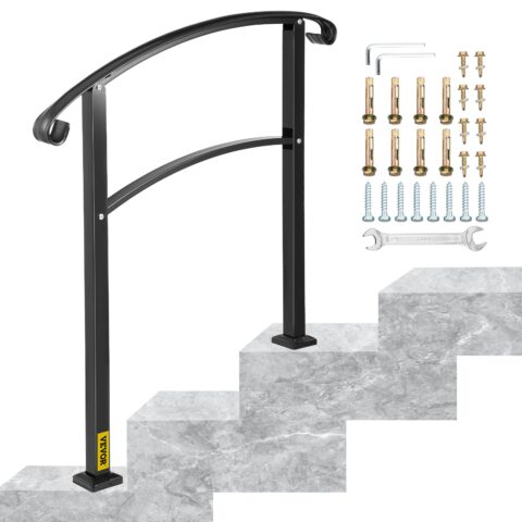 3-Step Transitional Handrail Fits 1 or 3 Steps Matte Stair Rail Wrought Iron Handrail