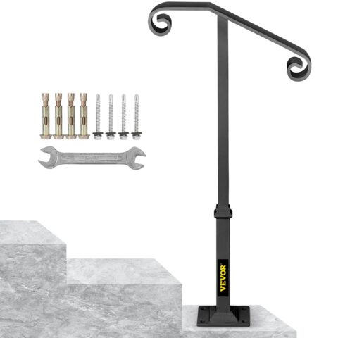 Dark Gray Single Post Handrail Fits 1 or 2 Steps Handrail Wrought Iron Single Post