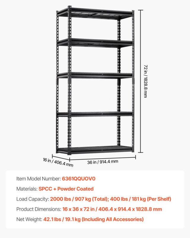 VEVOR Hoiuriiulid, 907 kg, 40,6 cm, 5 tasandit, 40×91×183 cm
