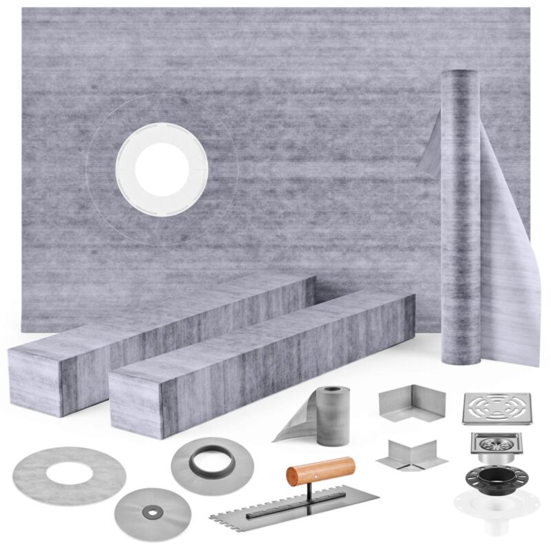 Shower Curb Kit 96.5 x 152 cm Watertight Shower Curb Overlay with 4" PVC Offset Bonding