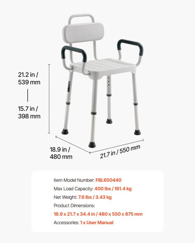 Dušitool käetoe ja seljatoega, 181,4 kg, 181 kg