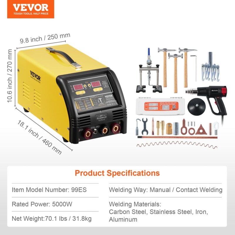 Dual Pro Stud Welder Deluxe AL/Fe mõlkide parandamise komplekt, 5 kW