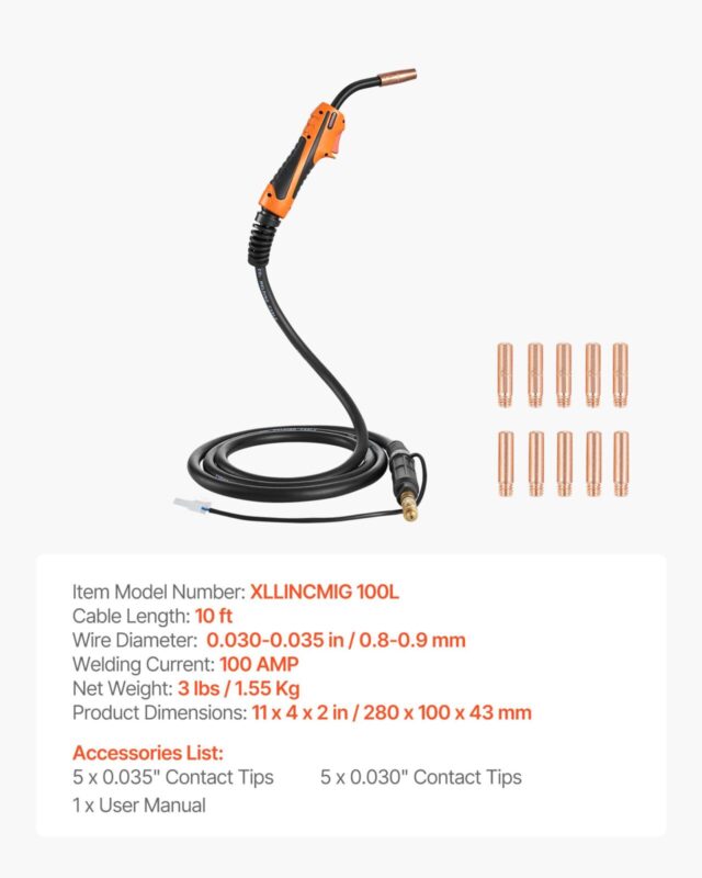 100A MIG keevituspüstol 3m kaabliga, 3 m, 100 L, 11 tk