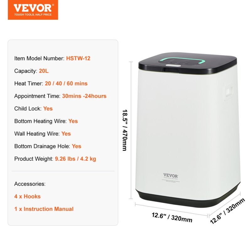 VEVOR Vannitoa käterätikuivatid, valge, 320×320×470 mm
