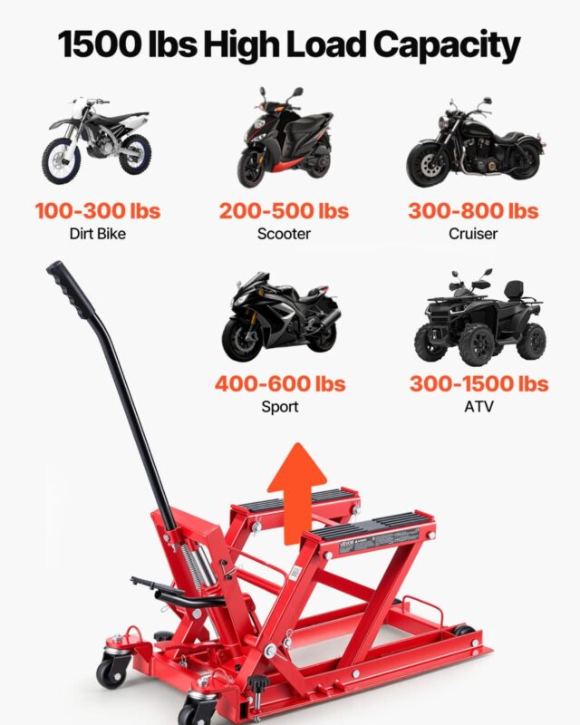 Hüdrauliline mootorratta tungraud, 385 mm kõrgus, 680 kg
