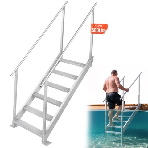 Aluminum Dock Ladder Boat Dock Ladder 109.2-129.5 cm Height Adjustable 6 Steps